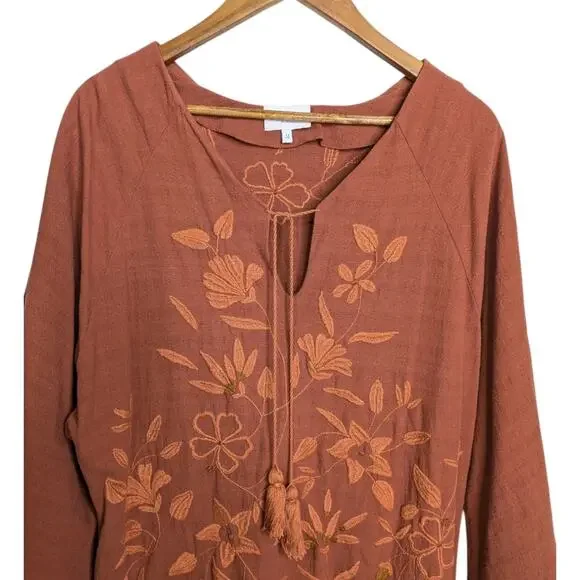 Mi Golondrina Ximena Maxi Kaftan Dress Medium Burnt Orange Embroidered Resort - Picture 4 of 13